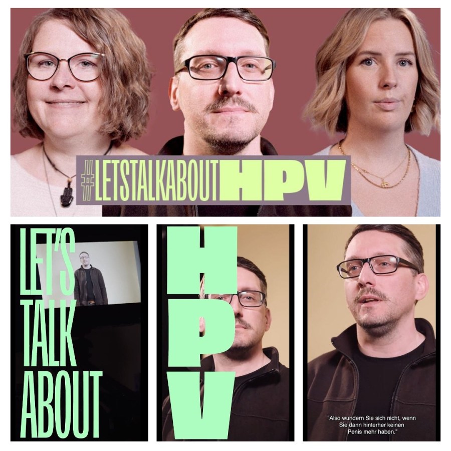 Ivonne Köth, Stefan Kübler und Clare  Devlin in einer Collage zur Kampagne "Let's talk about HPV"