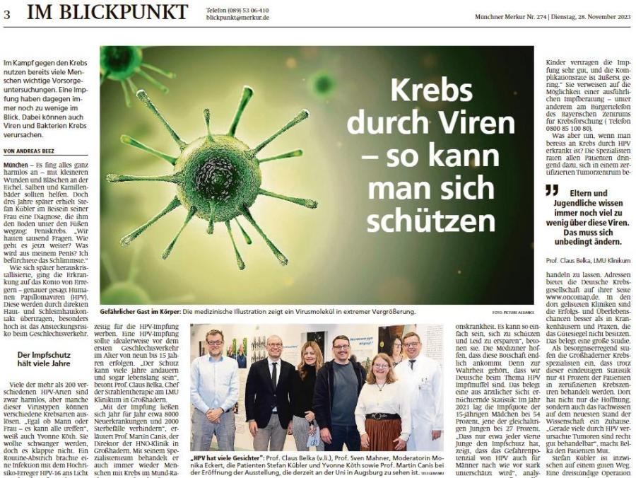 Screenshot eines Artikels über HPV im Münchner Merkur.