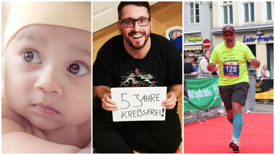 Collage aus drei Bildern mit Baby, Stefan und Stefan beim Marathon.